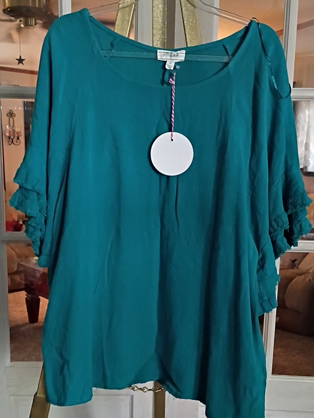Umgee Teal Ruffle Sleeve Tunic Top